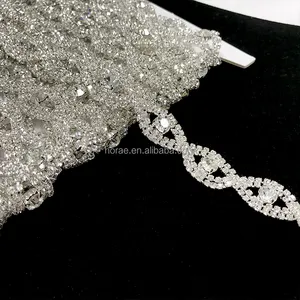 F049 aksesori Fashion hiasan kristal, tas baju dengan lebar paduan berlian imitasi rantai cangkir 1.5cm