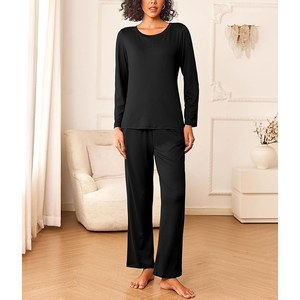 Conjunto de pijama de satén cómodo para mujer, manga larga, cuello redondo, correa de espagueti, ropa de dormir transpirable, estilo superior con gráfico de letras - Product Image 3