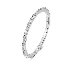 Bague d'éternité minimaliste en or avec perles de diamant en or 10 carats ou en argent sterling, alliance, cadeau de Noël, bande empilable pour tous les jours - Product Image 3