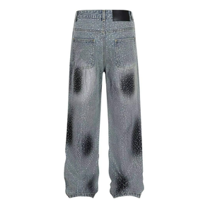 Jeans en denim 100% coton tissé lavable personnalisé pour hommes, style streetwear, jambe droite, vente en gros - Product Image 3