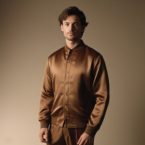 Blouson d'aviateur en satin à col rabattu pour hommes blousons d'aviateur d'hiver de haute qualité en nylon satiné veste Letterman pour hommes - Product Image 2
