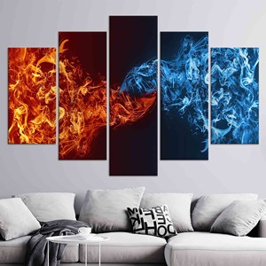 Décoration murale moderne en verre abstrait Feu et Glace, impression sur toile, lot de 5 toiles assorties - Product Image 1