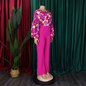 Ensemble deux pièces tendance pour femme grande taille, imprimé africain élégant, en spandex/polyester, taille haute, jambe large, combinaison et robe d'été 2026 - Product Image 3