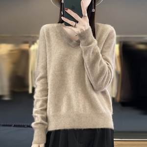 เสื้อสเวตเตอร์คอวีไซส์ใหญ่สำหรับผู้หญิง ฤดูหนาว/ฤดูใบไม้ร่วง สไตล์ลำลอง ประดับเลื่อม ปักลายลูกไม้ สำหรับวัยรุ่น - Product Image 6