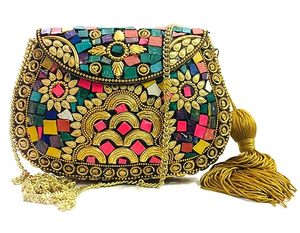 Designer Ladies Pursesand <b>Wallets</b>,Firoza Mosaic Work <b>Women</b> <b>Purses</b> Clutch Bag Handbag and Shoulder Bag with Chain,clutch Handbag - Product Image 4