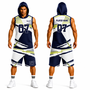 Ensemble de maillot de basket sublimé SINEWY, débardeur à capuche sans manches et short, couleur unie, évacuation de l'humidité, séchage rapide, été, adulte, unisexe - Product Image 1