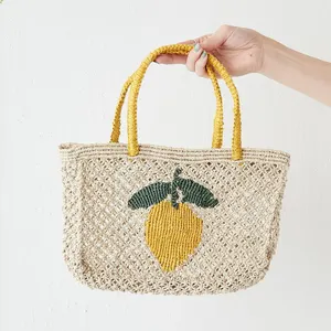 गर्म बेच जूट शॉपिंग बैग, लदना हैंडबैग महिलाओं के लिए समुद्र तट गर्मियों बैग उष्णकटिबंधीय विषय थोक वियतनाम