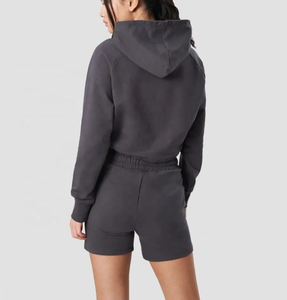 Conjunto corto con capucha para mujer, ropa para mujer, conjunto de Sudadera con capucha y pantalones cortos en blanco personalizado para mujer 2025 - Product Image 2