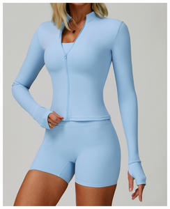 Feeling Mujer Slim Fit Cremallera completa Transpirable Yoga Gimnasio Fitness Chaqueta Manga larga Entrenamiento Cremallera Sólido Personalizable para Fitness - Product Image 3