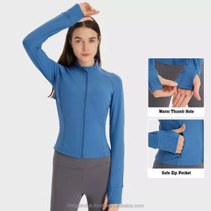 Vestes d'entraînement de gymnastique pour femmes, Sport athlétique, sweat à capuche à manches longues, manteau de Fitness, hauts de Yoga avec trous pour les pouces - Product Image 2