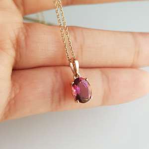 Pendentif en or pur 14 carats avec tourmaline rose naturelle taille ovale 1,3 ct, bijou fin fait main, pierre de naissance d'octobre, cadeau d'anniversaire pour elle - Product Image 4