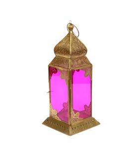 Juego de Dos Faroles Metálicos Decorativos para Mesa de Comedor y Balcón, Color Amarillo y Azul, Faroles de Pared Ecológicos para Velas de Pascua - Product Image 1