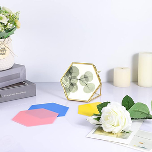 Exclusive Design Hexagon Shape <b>Photo</b> <b>Frame</b> for Table Desktop in Picture Leaf <b>Photo</b> <b>Frame</b> Brass Border Clear <b>Glass</b> at Office Home - Product Image 4