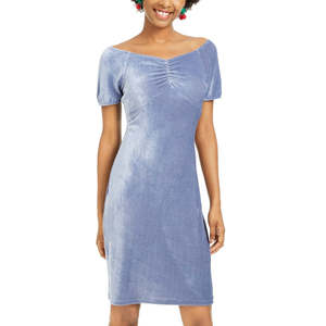 Abito Bodycon in Velluto a Coste Blu Ultra Flirt ODM per Ragazze, Taglia Extra Small, con Arricciature, Elegante, Lunghezza al Ginocchio, Chiusura con Cerniera, Drappeggiato, Naturale, Lavabile - Product Image 1