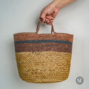 Handmade Pink Seagrass Jute Braided <b>Basket</b> Planter Eco-Friendly Woven Storage Organizer for Home Indoor Outdoor Use - Product Image 4
