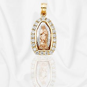 14K ไตรรงค์ทองพรหมจารีของ Guadalupe จี้เสน่ห์ทางศาสนาเครื่องประดับแฟชั่นเรียงราย - Product Image 4