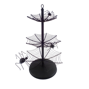 Nuevo diseño redondo soporte de pastel de hierro 3 niveles telaraña muerto mate negro Mesa decoración de Halloween a granel hecho a mano - Product Image 6
