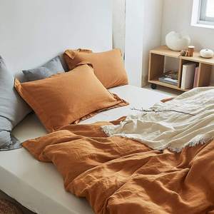Softened Washed 100% Cotton Burnt <b>Orange</b> <b>Duvet</b> Cover <b>Set</b> with 2 Pillowcases for Hotel Use Wholesale Bedding - Product Image 2