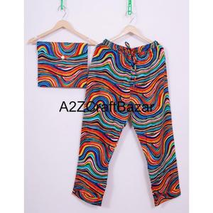 Beautiful <b>Women's</b> Floral Print Cotton <b>Shirt</b> Pajama Set High Quality Elastic Waist Design Comfortable <b>Night</b> Summer Front - Product Image 3