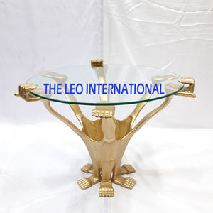 Mesa de Centro de Estilo Moderno, de Acero y Metal, Color Dorado, con Vidrio Transparente, Diseño Único, Accesorios para Muebles de Sala de Estar - Product Image 2