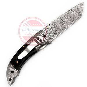 Cuchillo plegable de Damasco Cuchillos de bolsillo profesionales de acero de Damasco con funda - Product Image 3