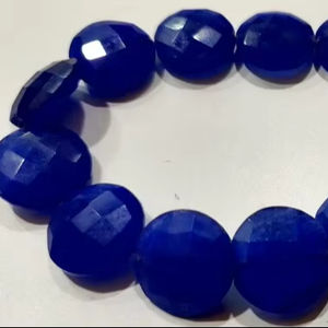 Zafiro azul Forma de moneda redonda Briolette Facetado Cuentas perforadas rectas 15mm Vendido por hebra 8 pulgadas - Product Image 1