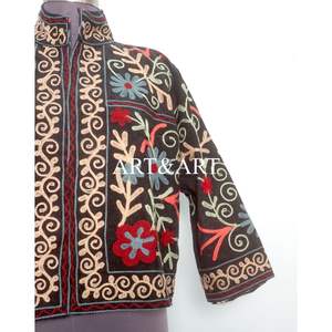 Handmade Unique Hand Embroidered 100% Cotton Cotrise <b>Jacket</b> for Women Full Sleeves <b>Mandarin</b> <b>Collar</b> Breathable Eco-Friendly - Product Image 5