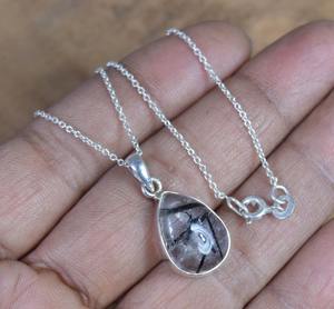 Colgante de diseñador, regalo para ella, colgante de moda de rutilo negro, forma de pera de Plata de Ley 925, colgante de piedras preciosas hecho a mano, joyería - Product Image 5