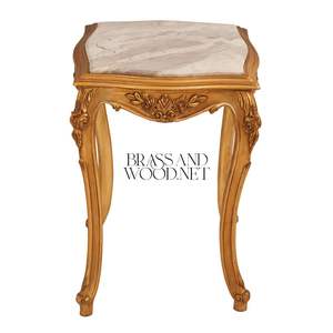 Table d'appoint carrée dorée de luxe avec plateau en marbre blanc de qualité supérieure et pieds en bois sculptés à la main de style baroque pour la décoration de palais - Product Image 1