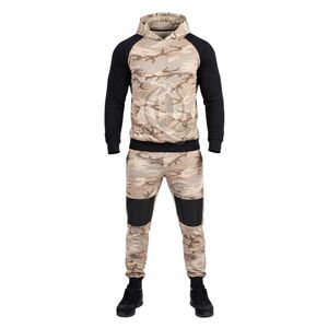 Black And <b>Grey</b> Camouflage Panel Tracksuit <b>Men</b> Pullover <b>Hoodie</b> Jogger Pants Set Streetwear Sportswear Custom - Product Image 2