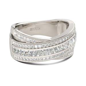 Jeulia <b>Cross</b> Round Cut Sterling <b>Silver</b> Women's Diamond Band <b>Ring</b> - Product Image 2