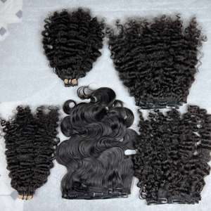 Precio al por mayor de cabello humano virgen vietnamita sin procesar, extensiones de cabello humano rizado birmano con cutícula alineada, tipo clip. - Product Image 3