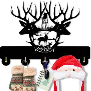 Colgadores de llaves para pared, ganchos de llaves de ciervo para pared, organizador de llaves de astas de madera negra para pared, ciervos de Navidad decorativos - Product Image 1