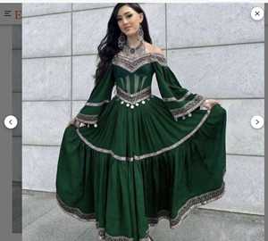 Vestido Afgano Kuchi Vintage de WS International para Niñas, Tejido de Lino, Algodón y Seda con Cuentas Hechas a Mano, Mangas Largas, Ropa Regional - Product Image 6