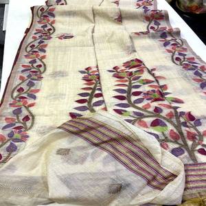 Sari VASTRA COTTAGE de Algodón Muga Suave Premium con Tejido Floral Multicolor Vibrante, Borde Elegante, Prenda Tradicional de Lujo - Product Image 2