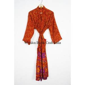 Wholesale Vintage <b>Silk</b> Saree <b>Kimono</b> Long Dress Elegant Luxury Multi Color Design Summer Indian Boho <b>Kimono</b> Dress - Product Image 6