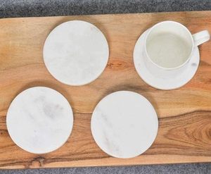 White Marble <b>Coasters</b> <b>Set</b> of 4 <b>with</b> <b>Holder</b> for Hot Cold Drinks Kitchen Coffee Dining Table Decor - Product Image 1