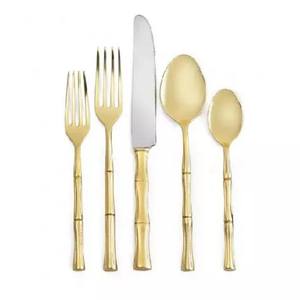 Couverts à manche martelé de luxe en acier miroir Couteau en acier inoxydable Fourchette et cuillère Argenterie en or Ensemble de couverts de mariage - Product Image 3