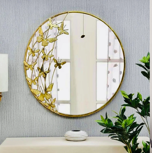 Espejo de pared de metal floral con detalles en oro y hojas verdes; añade encanto suave y estilo artístico a la decoración moderna con temática de la naturaleza. - Product Image 3