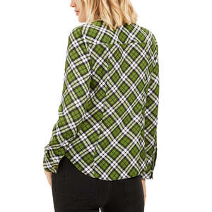 Top a quadri da donna Michael Kors con cerniera frontale, in popeline verde, in tessuto a maglia, stile casual lungo per ufficio, feste, vintage, taglie piccole - Product Image 2