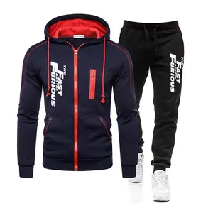 Ensemble de survêtement à capuche et fermeture éclair deux pièces sweat à capuche unisexe pantalon de jogging vêtements de sport décontractés en coton tenue de course à pied d'entraînement de gymnastique tendance - Product Image 2