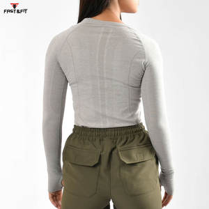 Camisetas de entrenamiento de manga larga, camiseta de compresión de alta calidad, Tops cortos informales de manga larga, ropa de gimnasio, Top de Yoga para mujer - Product Image 4