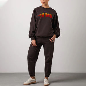 OEM/ODM ensemble de survêtements pour femmes 300GSM sur mesure avec logo imprimé DTF 100% coton surdimensionné à col rond 2 pièces pour femmes - Product Image 1