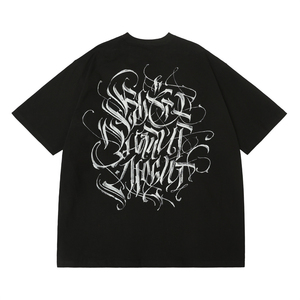 เสื้อเชิ้ตแขนสั้นทรงหลวม280ก. สำหรับผู้ชายผ้าฝ้ายลายตัวอักษรแฟนซีคุณภาพสูง - Product Image 1