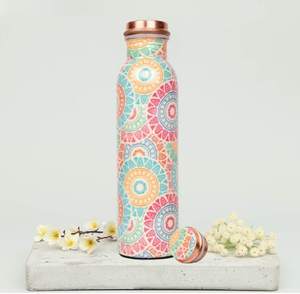 Ayurveda Printed Grey Copper <b>Water</b> <b>Bottle</b> Fitness Natural Pure Copper Leak-Proof Flask with Party Gift Set of <b>Metal</b> - Product Image 4