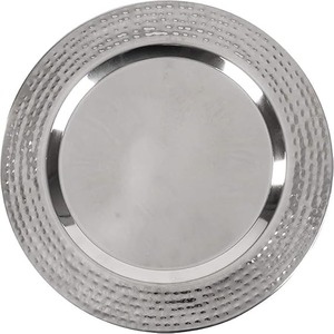 Assiette de chargeur en acier inoxydable à bord martelé Assiettes de chargeur rondes en argent de 13 pouces avec bord texturé - Product Image 2