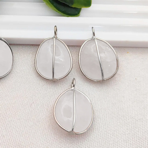 Crystal Clear Quartz Tumble Pendant 925 Sterling Silver Wire Wrap Cage Charms Sustainable <b>Jewelry</b> Wholesale Suppliers From India - Product Image 1