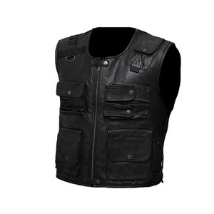 Chaleco de cuero genuino para hombre con protección corporal sin mangas con cremalleras largas transpirables y múltiples bolsillos para invierno a bajo precio - Product Image 1