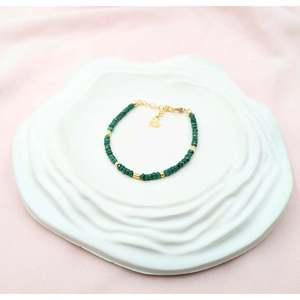 18K Gold Fine <b>Charm</b> Bracelet with Emerald Corundum - Product Image 2