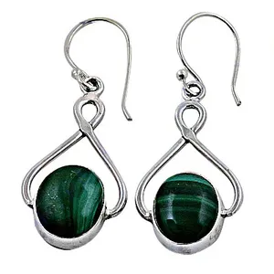 Pendientes Elegantes de Plata 925 con Malaquita, Joyería de Piedras Preciosas para Mujer, Accesorio de Moda - Product Image 1